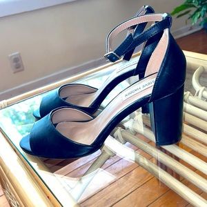 Steve Madden black leather block heels